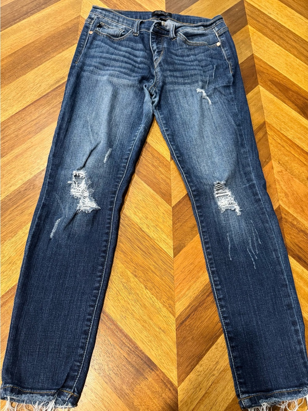 Judy Blue Distressed Dark Blue Skinny Jeans